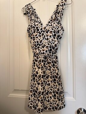 COCOPEAR Leopard Print Sleeveless Fit-and-Flare Dress - White, Black, Brown NWT